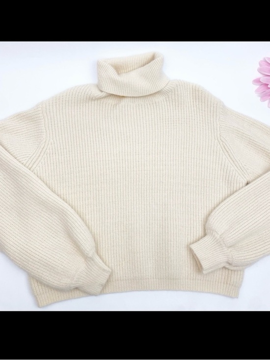 Petal & Pup Sweaters - Petal + Pup Freddie Ribbed Knit Balloon Sleeve Turtleneck Sweater Ivory Cream